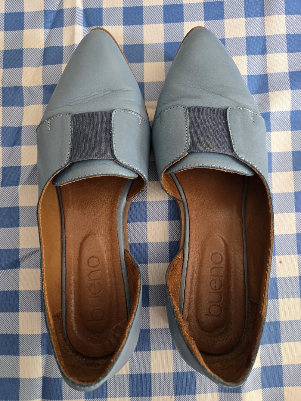 Bueno Light Blue Pointed Slip-On Flats with Elastic Panel